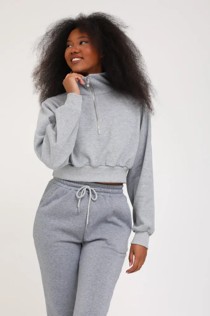 Silk & Salt zip high neck sweatshirt - grey^ Hoodies & Sweatshirts