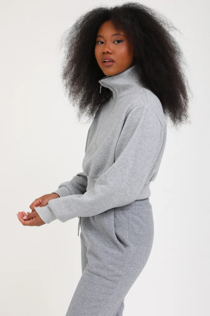 Silk & Salt zip high neck sweatshirt - grey^ Hoodies & Sweatshirts